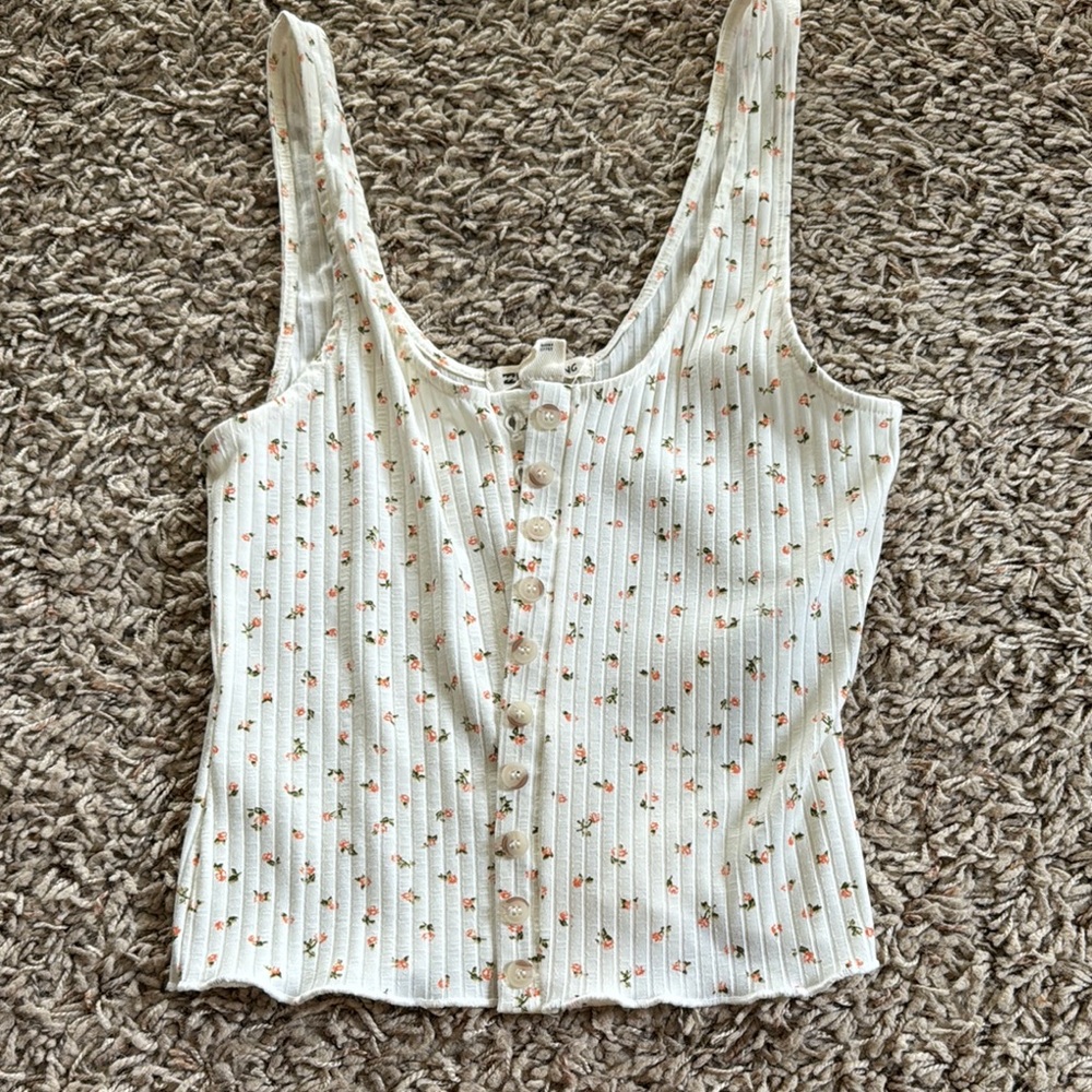 Billabong Cream Fitted Buttoned Tank Top